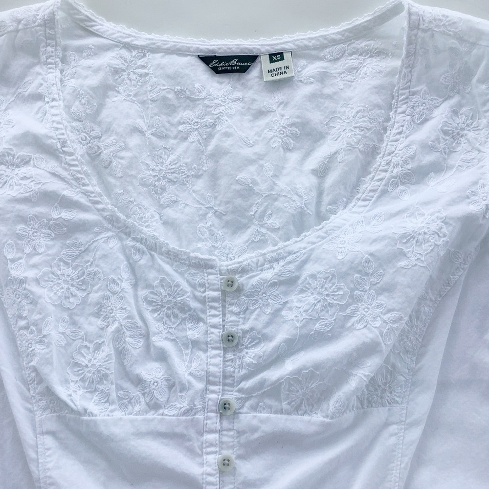 Eddie Bauer White Lace-Trim Button Front Blouse - Picture 2 of 3